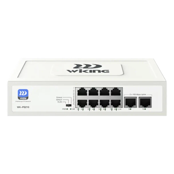 WI-TEK WKPS210 Switch no administrable PoE / Con 8 puertos 10/100 Mbps PoE af/at / 2 Puertos Ethernet 10/100 Mbps / Presupuesto 76 W / PoE hasta 250 metros