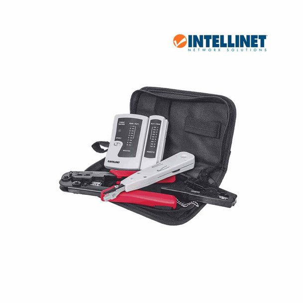 INTELLINET 780070 KIT DE HERRAMIENTAS PARA RED CON 4 PIEZAS: PROBADOR DE CABLE UTP, PONCHADORA, PINZA CRIMPEADORA Y PELADOR DE CABLE
