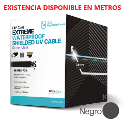 LINKEDPRO PRO-CAT-6-EXT-LITE BOBINA DE CABLE 305 Metros CAT6 UTP+ CALIBRE 23, Climas EXTREMOS, Color negro, sin blindar, para intemperie. 
