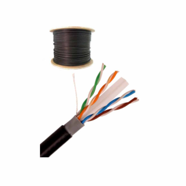SAXXON OUTPCAT6CCAEXT- Cable UTP CCA de 305m, categoría 6 para exteriores, con doble forro y color negro.Ofrece transmisión de datos rápida y estable, con protección adicional gracias a su doble forro que resiste condiciones ambientales adversas.
