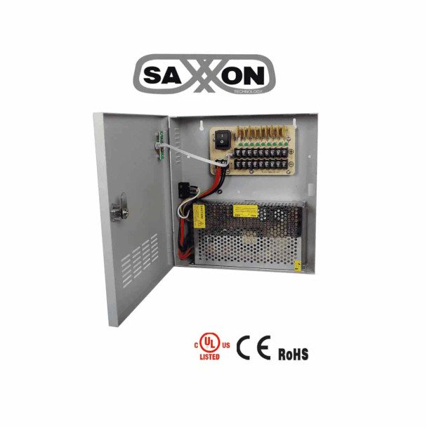 SAXXON PSU1220-D9 - Fuente de Poder de 12 vcd/ 20 Amperes/ Para 9 Camaras/ 2.2 Amperes por Canal/ Protección contra Sobrecargas/ Certificación UL