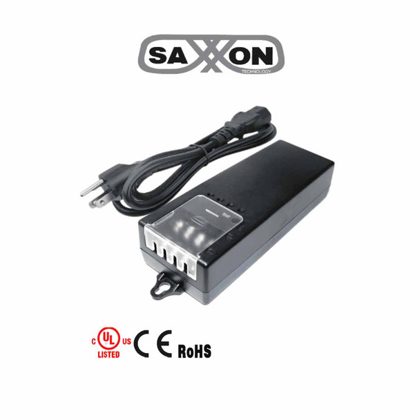 SAXXON PSU1250D4D - Fuente de Poder de Poder de 4 Canales 12 Vcc 5 Amperes/ 1.25 Amper por Canal/ Color Negro/ Entrada 100 V ca - 240 V ca/ Con Protección de Descargas/ 