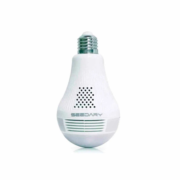 SEEDARY Cámara Foco de Seguridad Wifi 2MP Cámaras Espía 1080P Cámara Seguridad Panorámico Bombilla de 360° Movimiento Detección IR Tipo Espía para Interiores