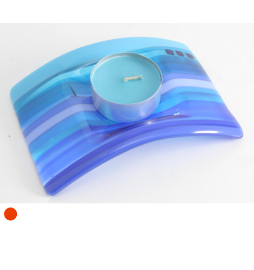 Fused Glass Single Candle Arc in Blue by Harmonies in Wood SOLD