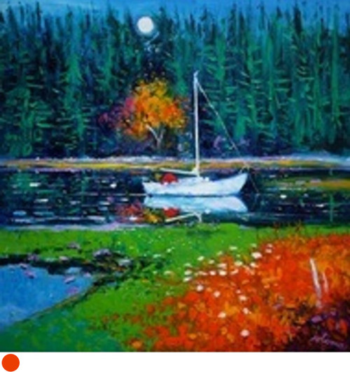 White Boat Red Tent Goose Point Caol Scotnish Knapdale  by Jolomo SOLD