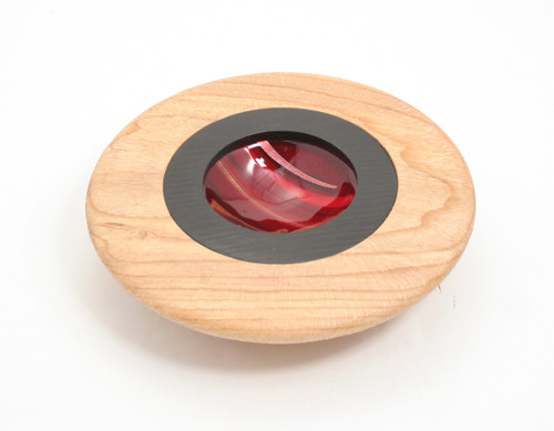 Ash Bowl with Fused Glass Insert in Red by Harmonies in Wood