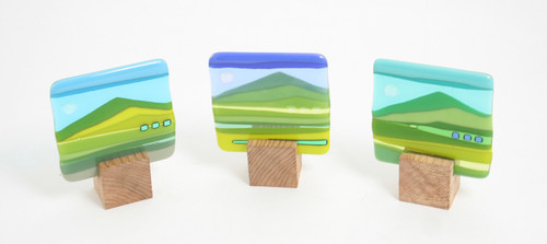 Blockscape Sculpture in light blue & green by Harmonies in Wood SOLD