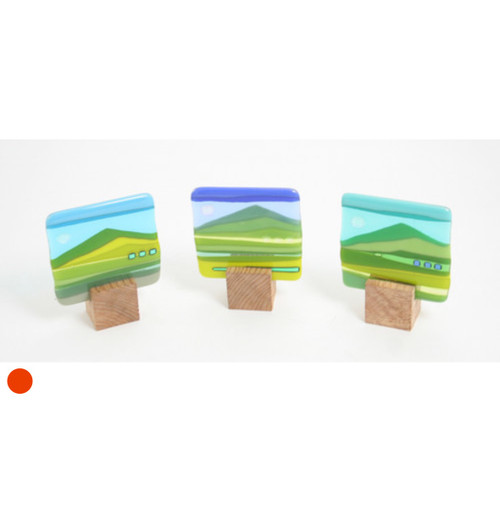 Blockscape Sculpture in light blue, green & yellow by Harmonies in Wood SOLD