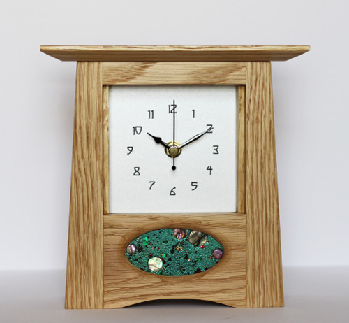 Oak Clock 166 by Archie McDonald with Glass Art Panel by Robert Ryan SOLD