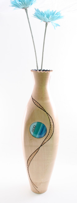 Sycamore Sleeper Vase with Blue Fused Glass Discs by Harmonies in Wood SOLD