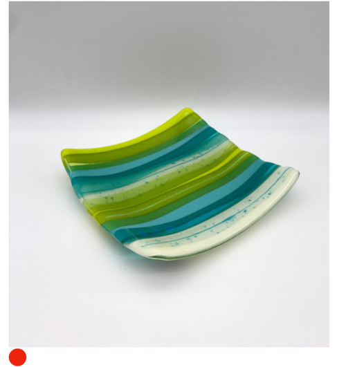 Fused Glass Medium Sushi Dish in Turquoise and Lime by Harmonies in Wood SOLD