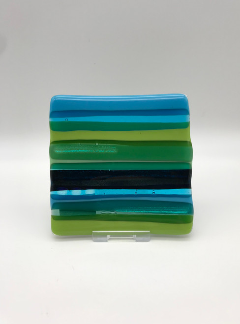 Fused Glass Small Sushi Dish in Turquoise & Lime by Harmonies in Wood SOLD