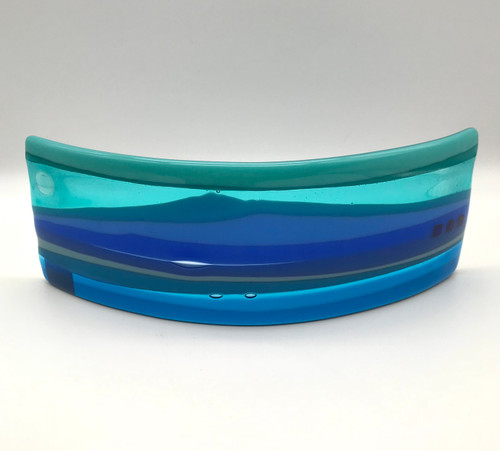 Fused Glass Small Horizon Abstract Landscape Panel in Blue by Harmonies in Wood SOLD
