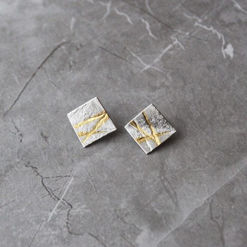 Square Stud Earrings in Sterling Silver and Keumboo by Rhona MaCallum SOLD