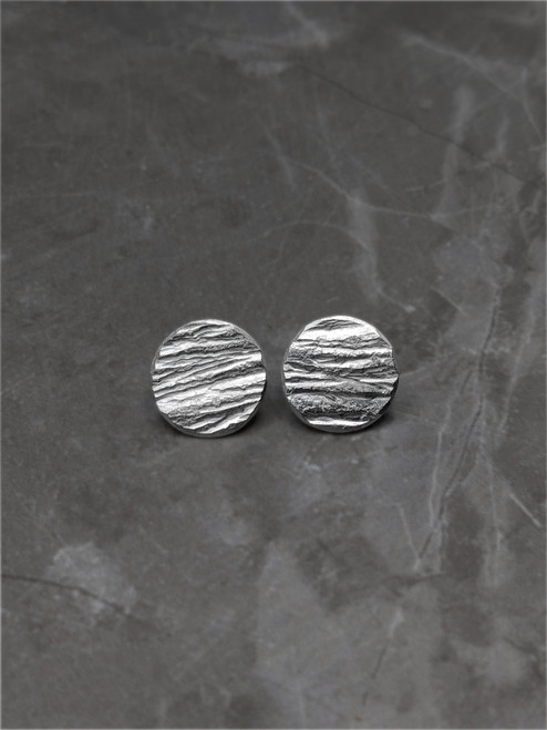 Small Strata Round Earrings in Silver by Rhona McCallum SOLD
