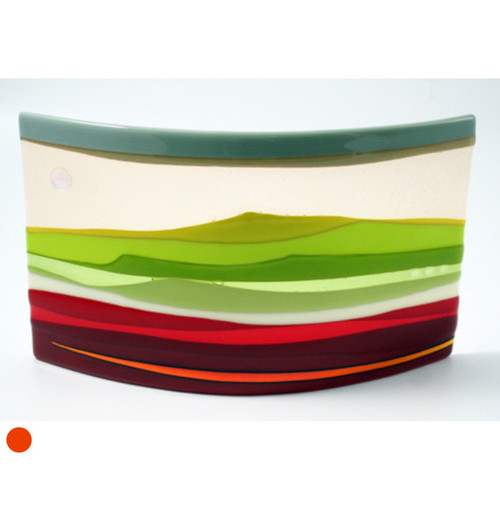  Large Fused Glass Horizon Panel in Red, Cream & Lime by Harmonies in Wood SOLD