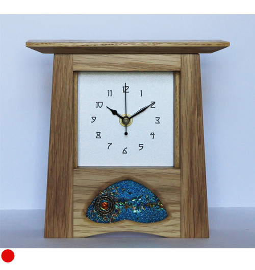 Oak Clock 271 by Archie McDonald with Glass Art Panel by Robert Ryan SOLD