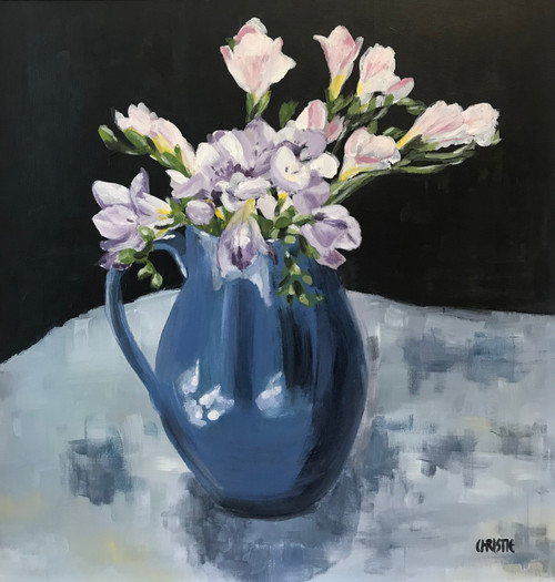 Blue Buchan Jug with Freesia by Sheena Christie