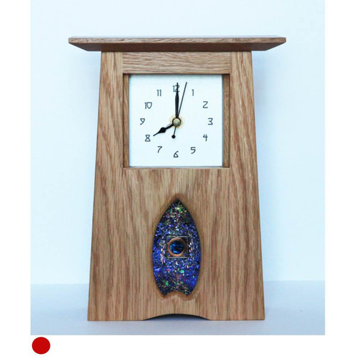 Oak Clock 270 by Archie McDonald with Glass Art Panel by Robert Ryan SOLD