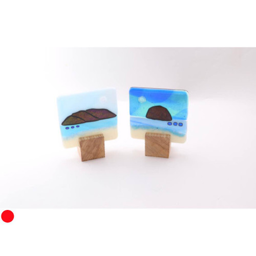 Small Blockscape Sculpture with Fused Glass Sea Panel by Harmonies in Wood SOLD