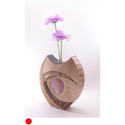 Sycamore Husk Vase with Pink Fused Glass Discs by Harmonies in Wood SOLD