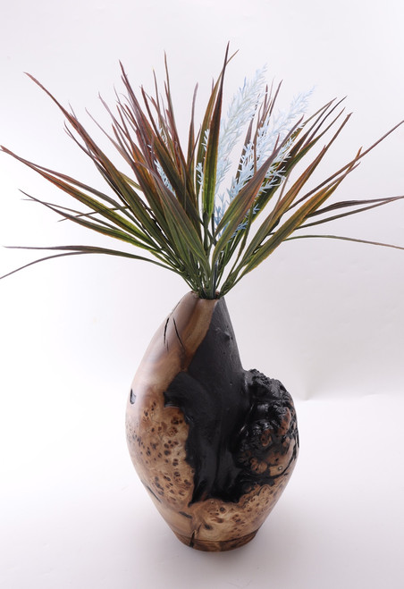 Burr Elm Pod Vase with Smoked Carved Band Edges and Detailing by Harmonies in Wood