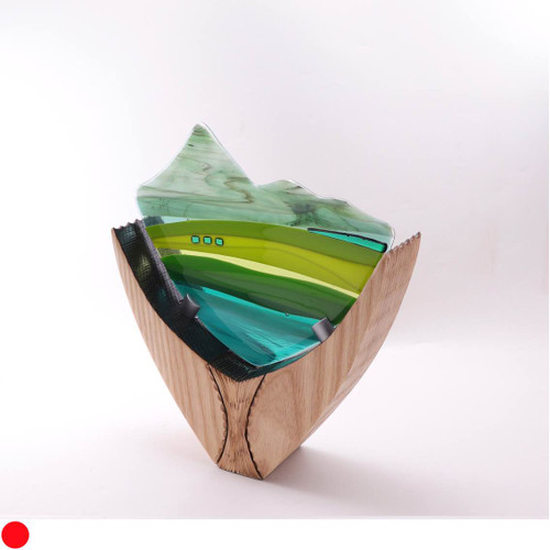 Ash Valley Sculpture with Green Fused Glass Inlay and Smoked Carved Detail by Harmonies in Wood SOLD