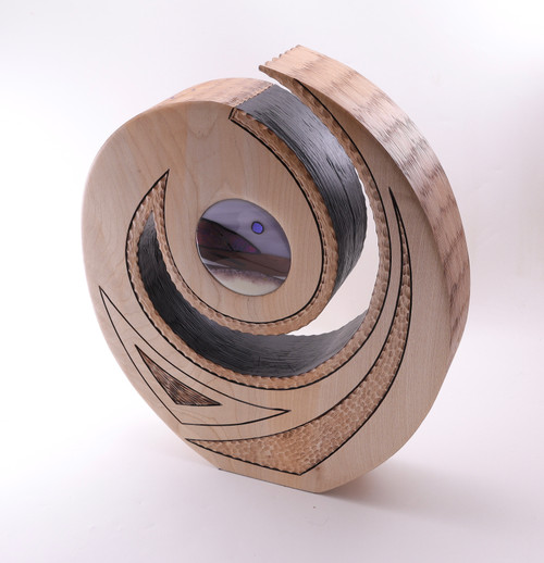 Sycamore Mara Sculpture with Seascape Fused Purple Glass by Harmonies in Wood SOLD
