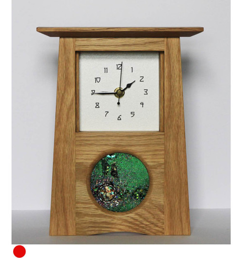 Oak Clock 294 by Archie McDonald with Glass Art Panel by Robert Ryan SOLD