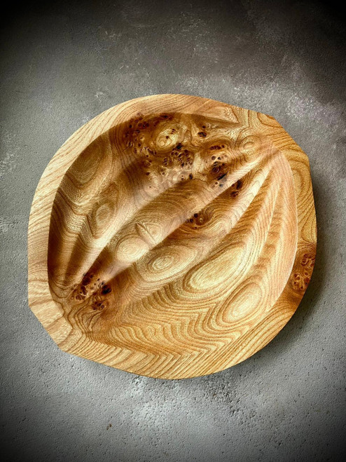 'Walnut Shell' Hand-Carved Burr Elm Dish by Kenny Woods SOLD