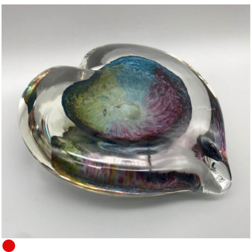 Glass Amber Ruby and Blue Heart by Elin Isaksson SOLD