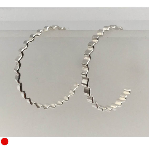Small Flat Ripple Hoop Earrings in Silver by Iona Hall SOLD