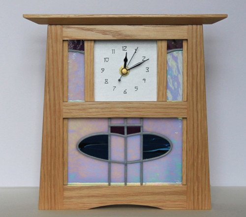 Oak Clock 1 with Tall Leaded Glass by Archie McDonald SOLD