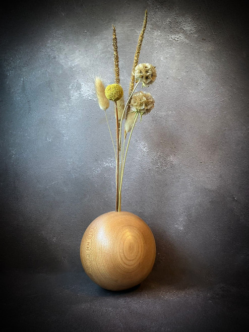 Smooth Wooden 'Sphere Bud Vase' with Grain Pattern by Kenny Wood