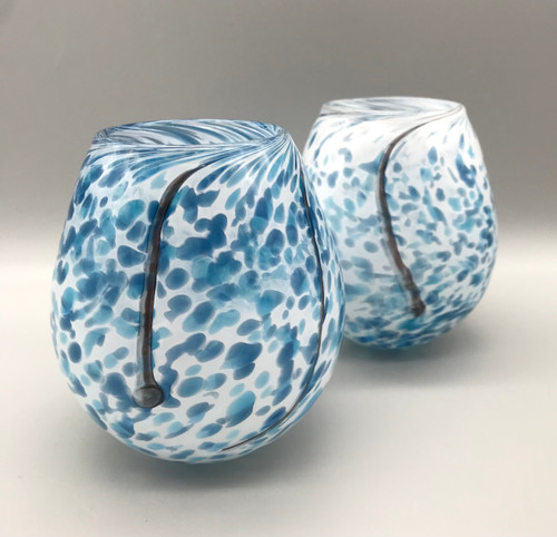 Snow Candle Holder in Blue and White Dappled Glass by Elin Isaksson