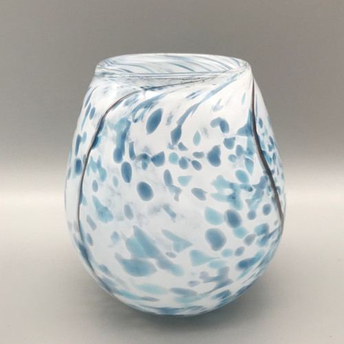Snow Candle Holder in Dapped White and Blue Glass by Elin Isaksson SOLD