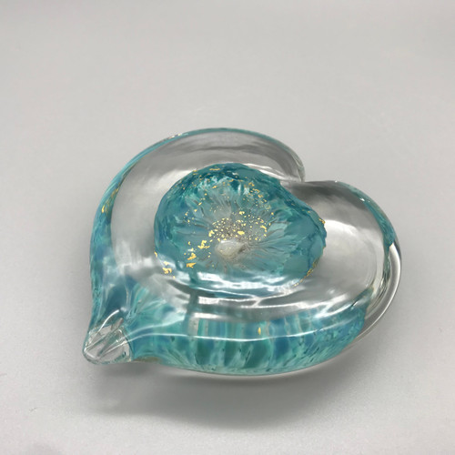 Turquoise Glass Heart with 23.4 Carat Gold Leaf by Elin Isaksson SOLD