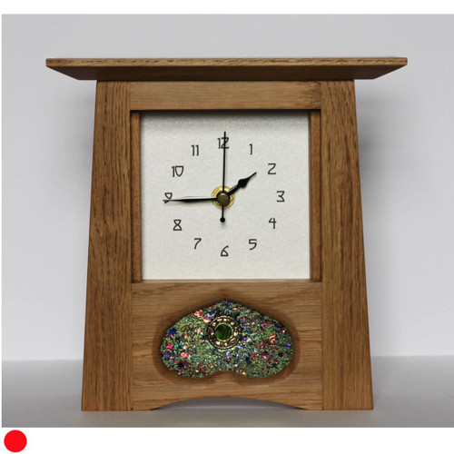 Oak Clock 336 by Archie McDonald with Glass Art Panel by Robert Ryan SOLD