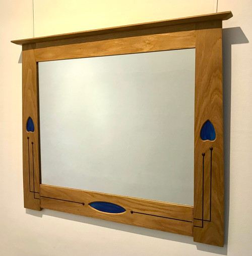 Landscape Mirror with Blue Fused Glass and Studs by Archie McDonald SOLD
