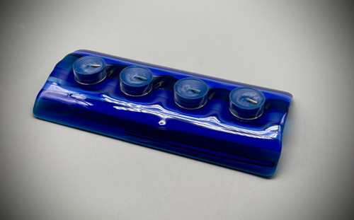 Blue Fused Glass 4 Bar Candle Holder by Harmonies in Wood