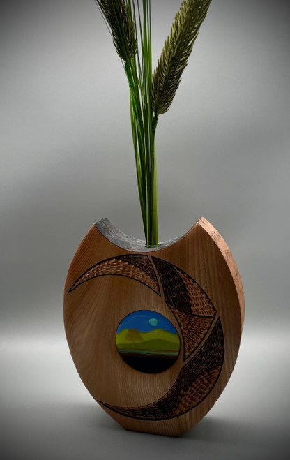 Elm 'Husk' vase with Landscape Glass Discs  by Harmonies in Wood SOLD