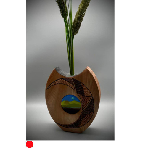 Elm 'Husk' vase with Landscape Glass Discs  by Harmonies in Wood SOLD