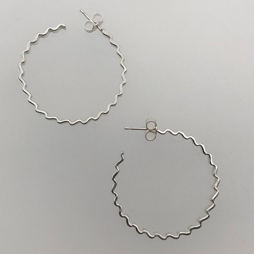 Flat Ripple Small  Silver Hoop Earrings by Iona Hall