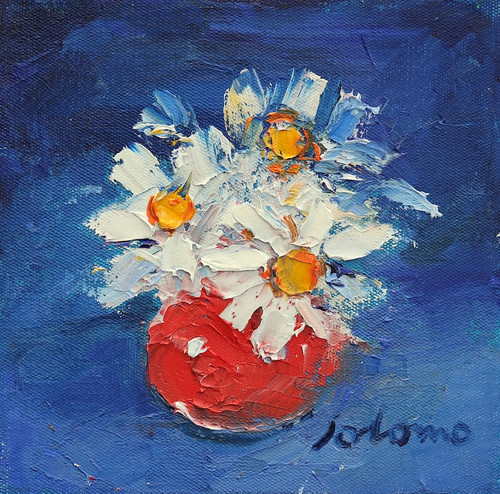 White Flowers Red Vase by Jolomo