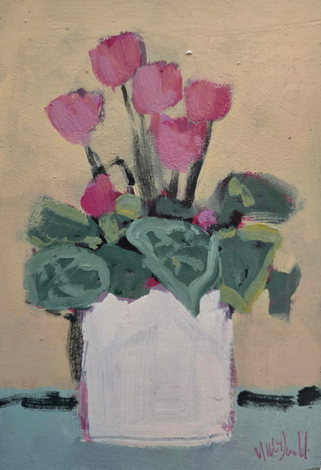 Cyclamen in Cream Pot 2 by Mary McDonald