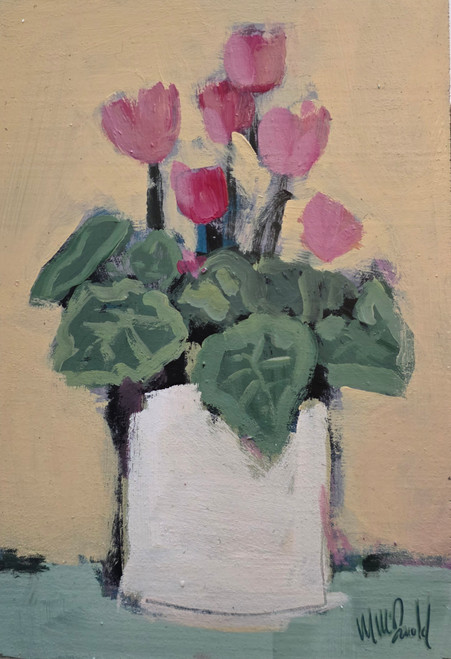 Cyclamen in Cream Pot 1 by Mary McDonald