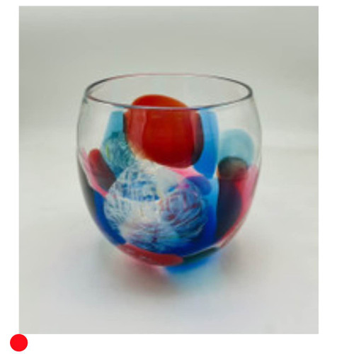 Diatom Bowl in Blues, Red and Ruby by Jane Charles