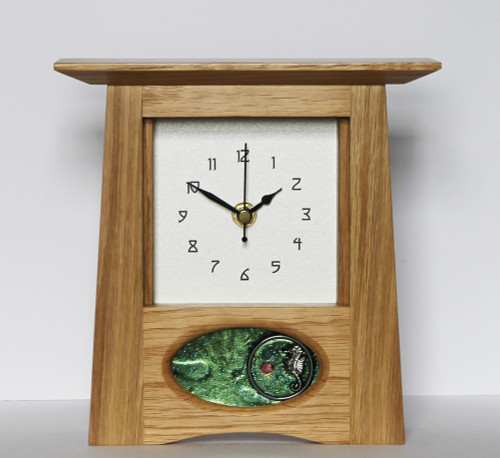 Oak Clock 377 - Archie McDonald with Glass Art Panel by Robert Ryan