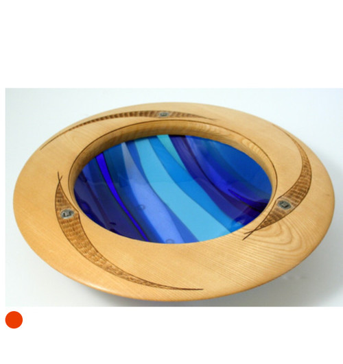  Elm Fused Glass Bowl in Blue by Harmonies in Wood SOLD