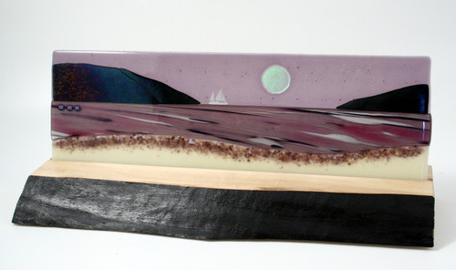 Fused Glass Seascape in Purple by Harmonies in Wood SOLD